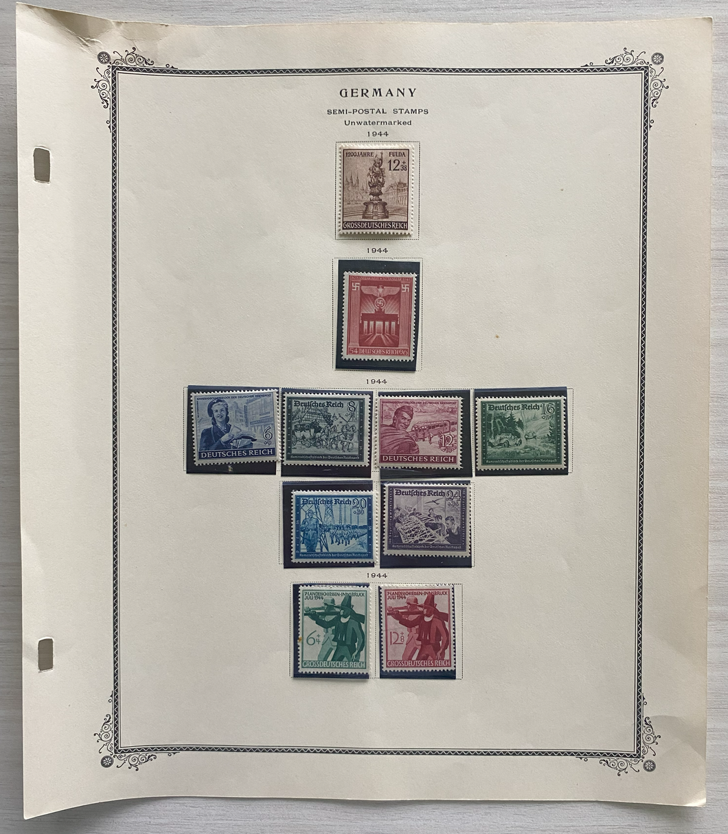 German WWII Nazi Third Reich 1944 10 Stamps From Original Postal Collection - Very Rare Find - Collectors Couch