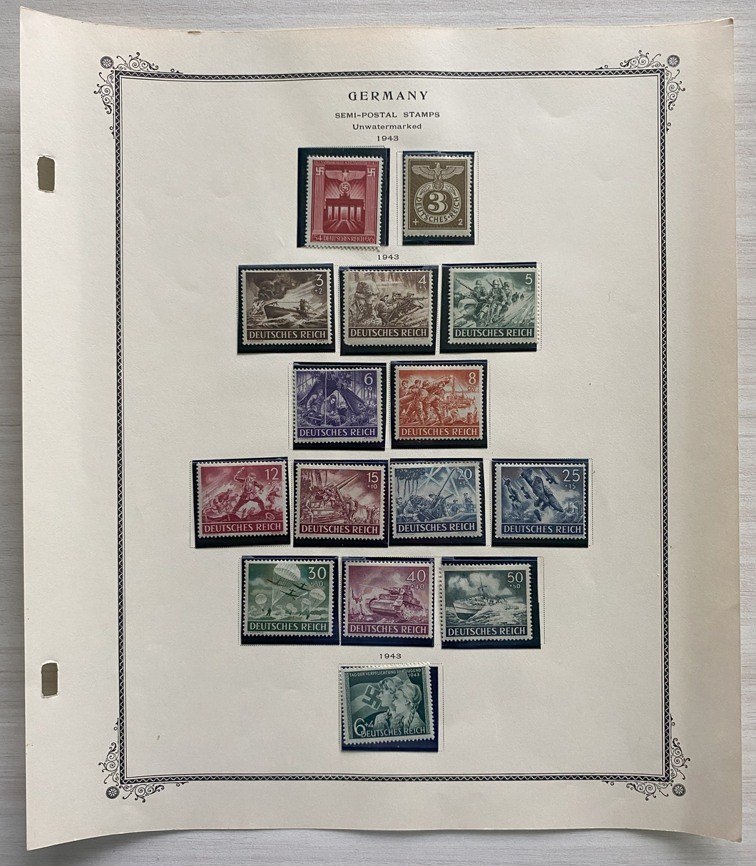 German WWII Nazi Third Reich 1943 15 Stamps From Original Postal Collection - Very Rare Find