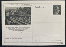 Load image into Gallery viewer, Very Rare WWII Nazi Germany 1938 unused Historical Postcard Hitler Stamp &amp; KARLSBAD Muhlbrunn Colonnade