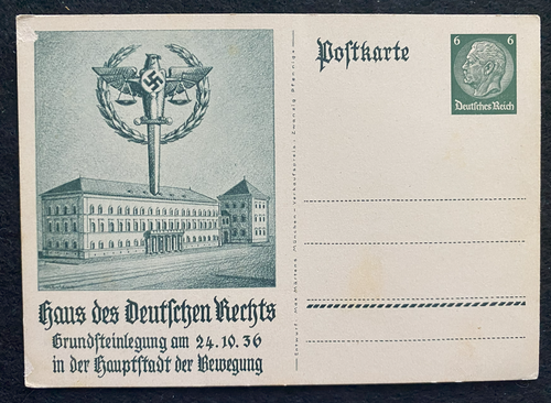 Very Rare WWII Nazi Germany 1936 unused Historical Postcard With Paul von Hindenburg Stamp & Big Eagle & Swastika Displayed In the Picture