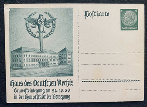 Very Rare WWII Nazi Germany 1936 unused Historical Postcard With Paul von Hindenburg Stamp & Big Eagle & Swastika Displayed In the Picture
