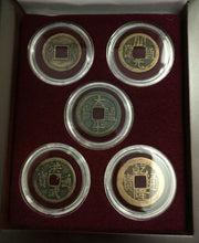 Load image into Gallery viewer, China 5 Dynasties Twenty Centuries of Cash Coins COA &amp; History &amp; Diplay Box Inc