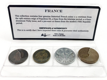 Load image into Gallery viewer, France: Four Historic French Coins COA &amp; Album Included