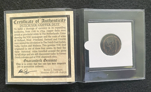 First New York Penny VOC Copper Coin 1700's - COA & History & Holder Inc