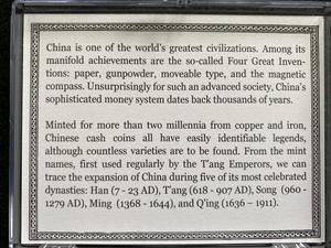 China 5 Dynasties Twenty Centuries of Cash Coins COA & History & Clear Case Inc