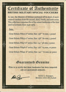 British Military FIVE Banknotes Set UNC COA & History & Album Included