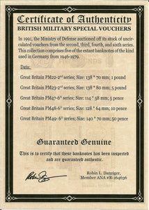 British Military FIVE Banknotes Set UNC COA & History & Album Included - Collectors Couch