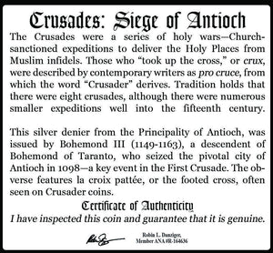 Crusades: Siege of Antioch SILVER Coin 1149-1163 COA & History & Capsule & Box - Collectors Couch