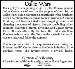 Gallic Wars: Caesar vs Celts SILVER Coin 58 BC COA & History & Capsule & Black box
