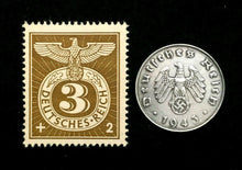 Load image into Gallery viewer, Rare Old WWII German War 10 Reichspfennig Coin &amp; Stamp World War 2 Artifacts