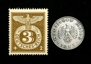 Rare Old WWII German War 10 Reichspfennig Coin & Stamp World War 2 Artifacts