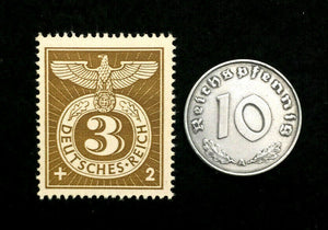 Rare Old WWII German War 10 Reichspfennig Coin & Stamp World War 2 Artifacts