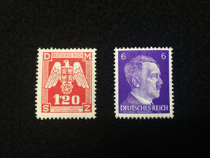 German WWII Rare 10 Rp Coin & Two Stamps with 20000 Mark Bill in Holder - Collectors Couch