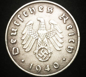 German WWII Rare 10 Rp Coin & Two Stamps with 20000 Mark Bill in Holder - Collectors Couch