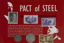 Load image into Gallery viewer, WWII Pact of Steel: Hitler &amp; Mussolini Album 2 Coins 4 Stamps COA &amp; History Included - Collectors Couch