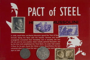 WWII Pact of Steel: Hitler & Mussolini Album 2 Coins 4 Stamps COA & History Included