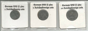 WWII German Coins 1,5,10 Reichspfennigs COA & History & Album Included