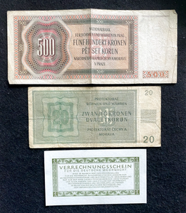 WWII: Invasion of Czechoslovakia German Occupation Three Banknotes SOA & History