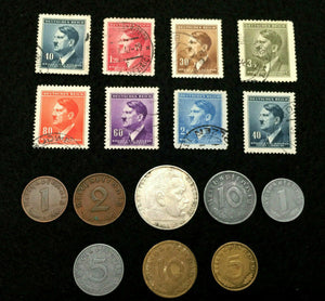 Rare WW2 German Coins & Stamps Set Of Historical Artifacts - Complete Collection