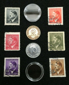 Rare WW2 German Coins & Stamps Set Of Historical Artifacts - 2 & 10 Rp Coin