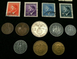 Rare WW2 German Coins & Stamps Set Of Historical Artifacts - Complete Collection