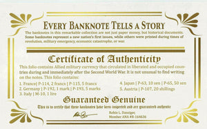 WWII Rare Collection Of Allied Military Currency 5 Banknote COA & History Incl. - Collectors Couch