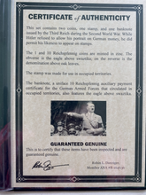 Load image into Gallery viewer, World War II CERTIFIED Two German Coins 1,10 Rp &amp; 10 Reichsmark Bill &amp; Stamp
