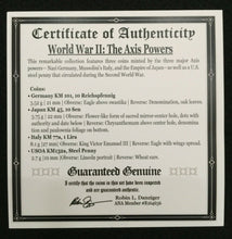 Load image into Gallery viewer, World War II Certified FOUR Coins Germany,Italy,Japan,U.S. Historical Artifacts