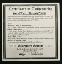 Load image into Gallery viewer, World War II Certified FOUR Coins Germany,Italy,Japan,U.S. Historical Artifacts - Collectors Couch