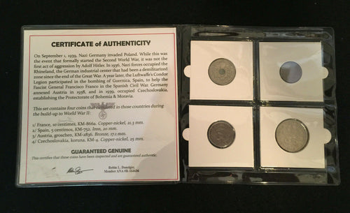 World War II Certified FOUR Coins France, Spain, Austria, and Czechoslovakia - Collectors Couch