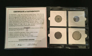 World War II Certified FOUR Coins France, Spain, Austria, and Czechoslovakia - Collectors Couch