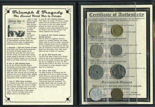 World War II 8 Coins Germany,Poland,Belgium,France,Yugo,Serbia,Italy,Canada - Collectors Couch