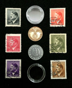 Rare WW2 German Coins & Stamps Set Of Historical Artifacts - 2 & 10 Rp Coin - Collectors Couch