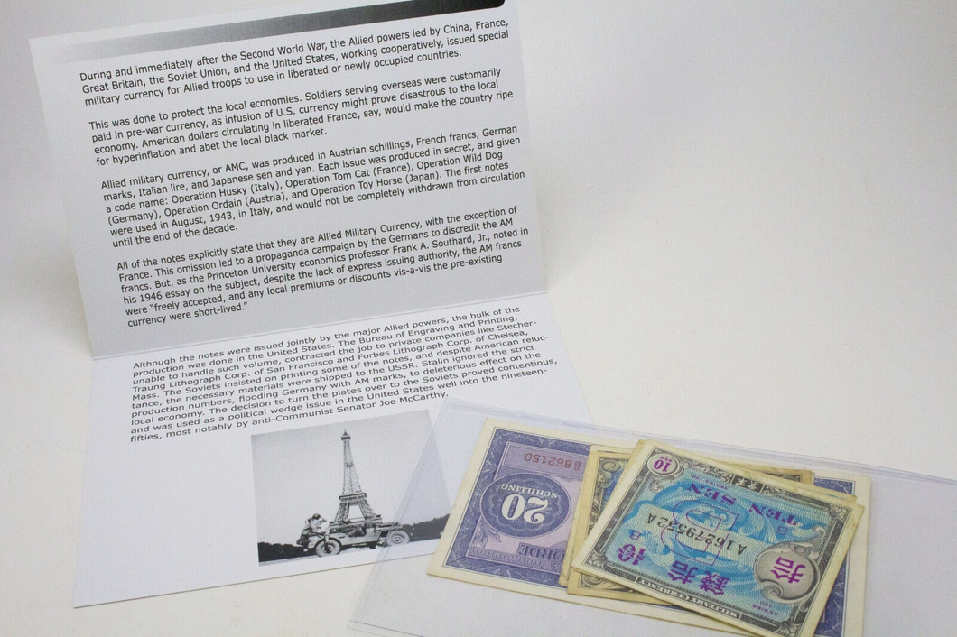 WWII Rare Collection Of Allied Military Currency 5 Banknote COA & History Incl. - Collectors Couch
