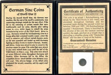 Load image into Gallery viewer, WWII Germany 1 Reichspfennig Zinc Coin COA &amp; History &amp; Album Included