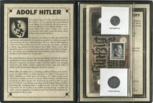 Load image into Gallery viewer, World War II CERTIFIED Two German Coins 1,10 Rp &amp; 50 Reichsmark Bill &amp; Stamp