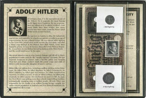 World War II CERTIFIED Two German Coins 1,10 Rp & 50 Reichsmark Bill & Stamp - Collectors Couch