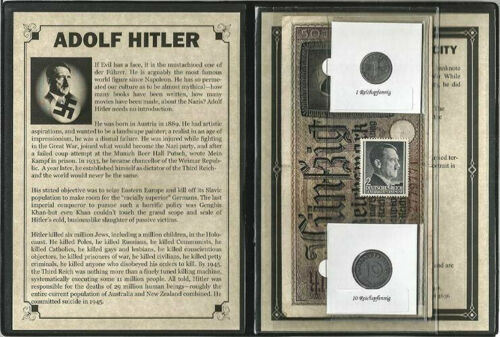 World War II CERTIFIED Two German Coins 1,10 Rp & 50 Reichsmark Bill & Stamp
