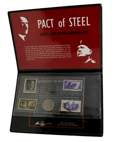 WWII Pact of Steel: Hitler & Mussolini Album 2 Coins 4 Stamps COA & History Included - Collectors Couch