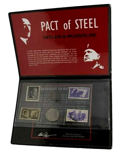 WWII Pact of Steel: Hitler & Mussolini Album 2 Coins 4 Stamps COA & History Included