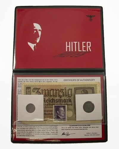 Picture 1 of 4 Have one to sell? Sell now World War II CERTIFIED Two German Coins 1,10 Rp & 20 Reichsmark Bill & Stamp - Collectors Couch