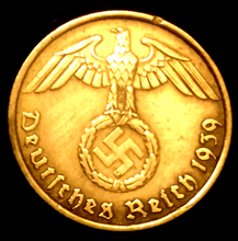 Load image into Gallery viewer, Rare WW2 German 5 Reichspfennig Brass Coin Historical WW2 Authentic Artifact - Collectors Couch
