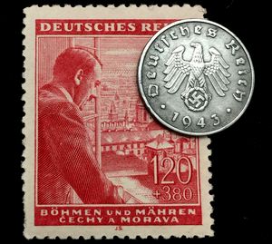 Rare Old WWII German War 1 Reichspfennig Coin & 120P Stamp World War 2 Artifacts - Collectors Couch