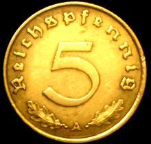 Load image into Gallery viewer, Rare WW2 German 5 Reichspfennig Brass Coin Historical WW2 Authentic Artifact - Collectors Couch