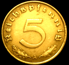 Load image into Gallery viewer, Rare WW2 German 5 Reichspfennig Brass Coin Historical WW2 Authentic Artifact