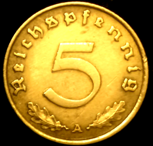 Rare WW2 German 5 Reichspfennig Brass Coin Historical WW2 Authentic Artifact - Collectors Couch