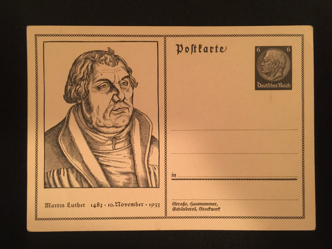 WWII Nazi Germany 1933 Martin Luther Anniversary Special Postcard