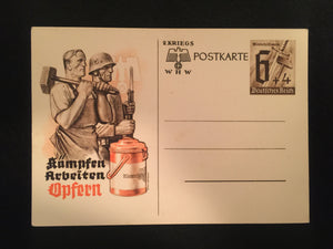 WWII Nazi Germany 1941 Winter Relief Organization Fighting Work Victims Post Card - Collectors Couch