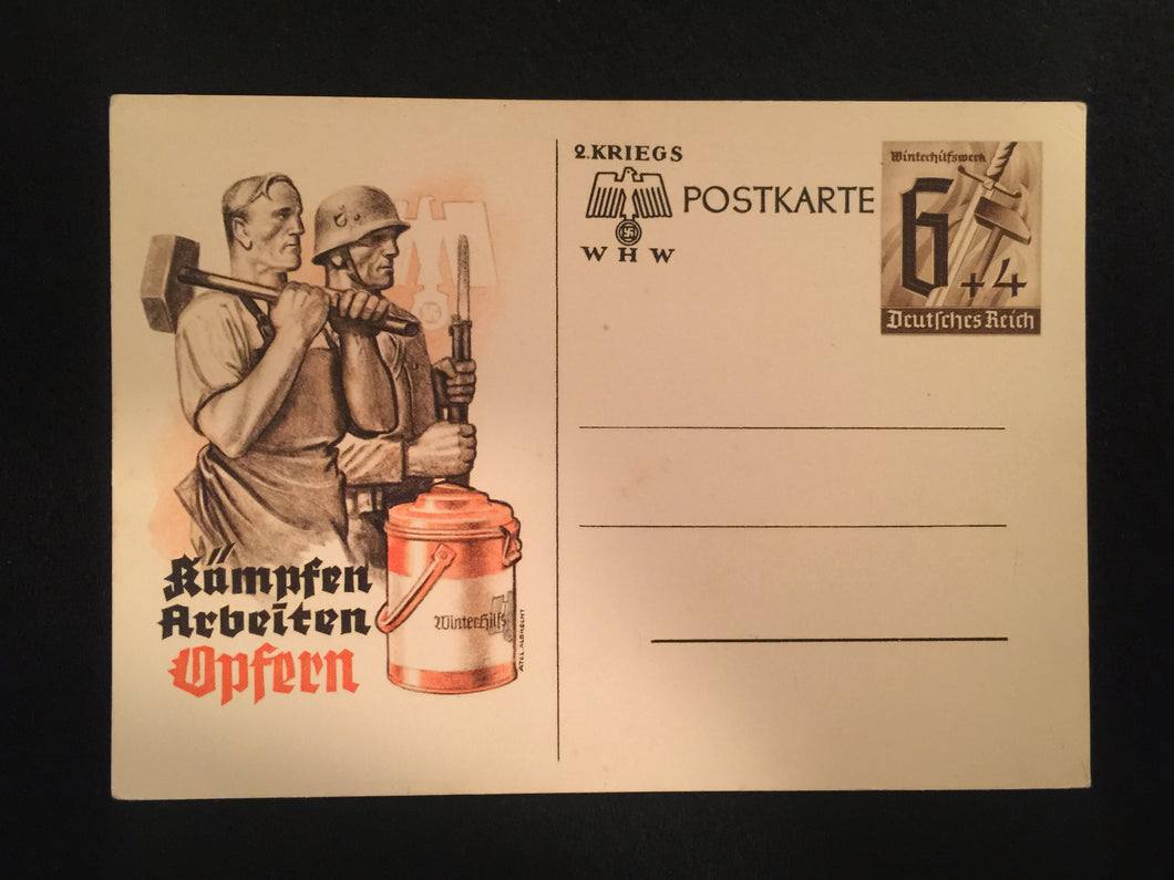 WWII Nazi Germany 1941 Winter Relief Organization Fighting Work Victims Post Card - Collectors Couch