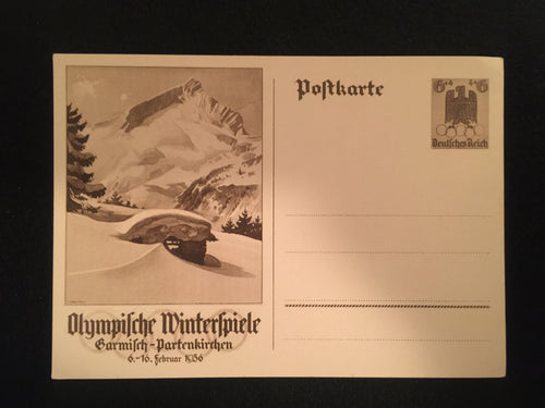 WWII Nazi Germany 1936 Third Reich International Winter Sports Week Garmisch Special Postcard